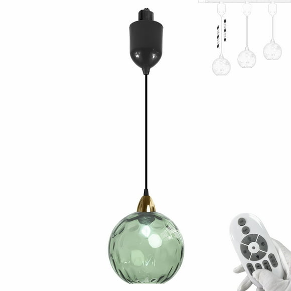 FSLiving Adjustable Height H Type Track Lighting E26 Smart LED Edison Bulbs with Timer Green Hammered Glass Globe 4 ft Dimmable Pendant Light Decorate for Plant Kitchen Island Customizable