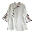 thumbnail image 1 of QIPOPIQ Chemisier en Lin pour Femme Col en V Manches Courtes Tunique Vintage Chemises Décontractées Liquidation, 1 of 4