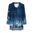 thumbnail image 6 of Women's Fashion Pleated Front Printed Shirts V-Neck 3/4 Length Sleeve Casual Knit Pullover Loose Fall 2025 Tops (S, Blue), 6 of 6