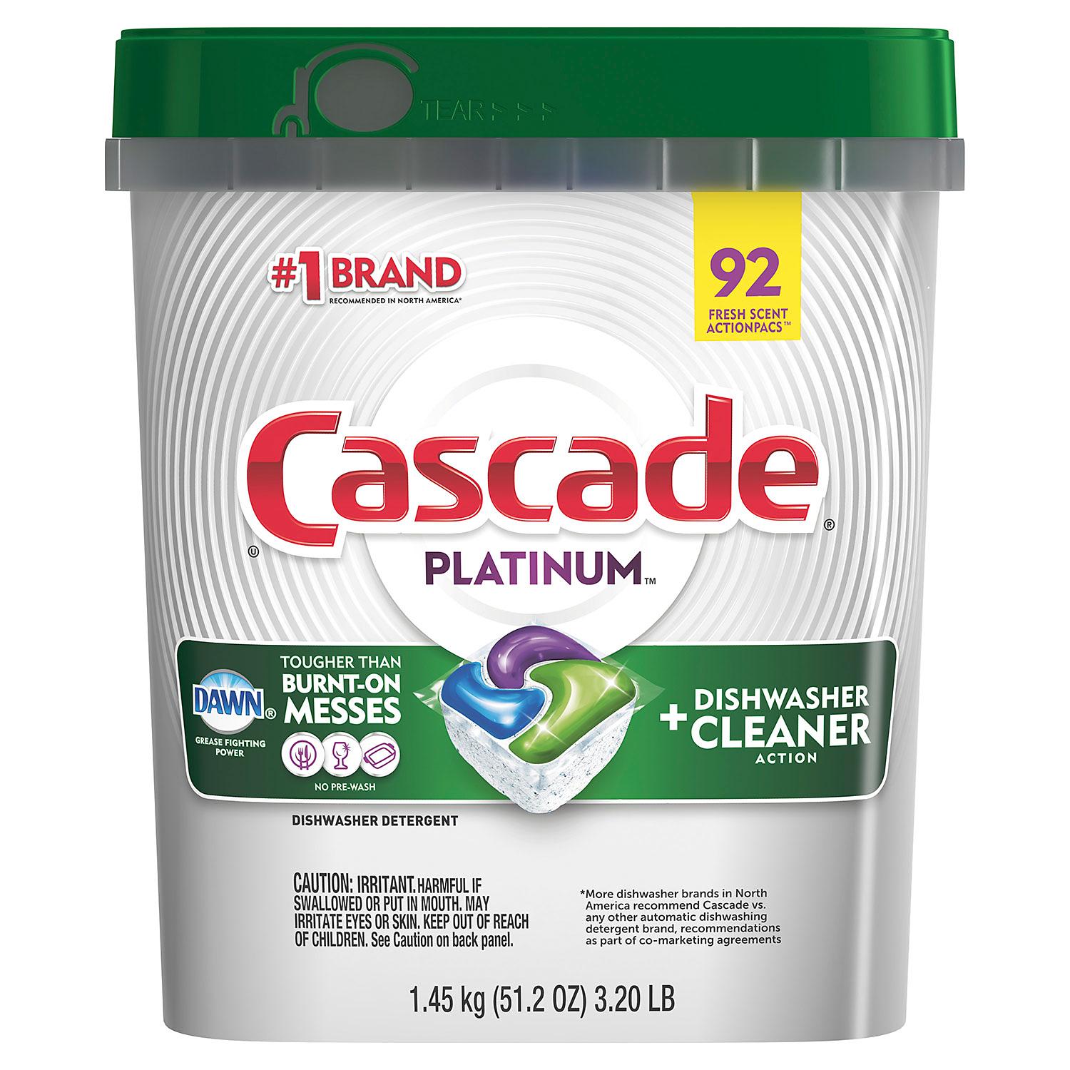 Cascade Pacs Dishwasher Detergents, Fresh Scent, 51.2 Ounce, 92 Count