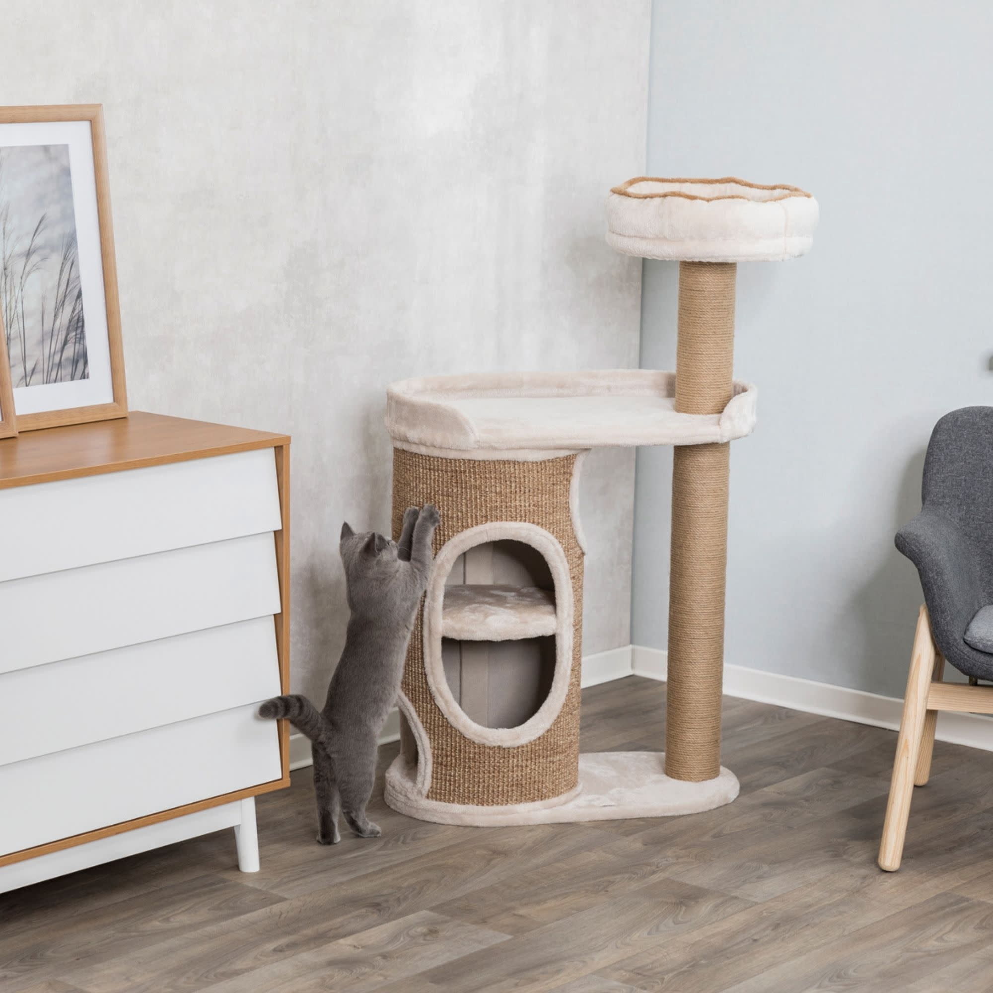 TRIXIE Falco Plush & Sisal 2-Level 46" Cat Tree, Scratching Posts & 2-Story Condo, Brown