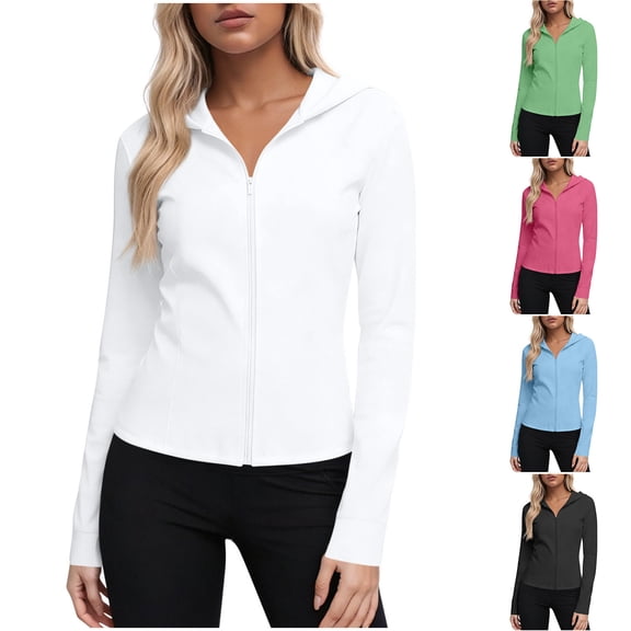 CFLVAEK Womens Sun Protection Clothing with Hood Plus Size Full Zip Up Sun Shirts Solid Color UV Protection Long Sleeve Athletic Hiking Hoodies Green XL