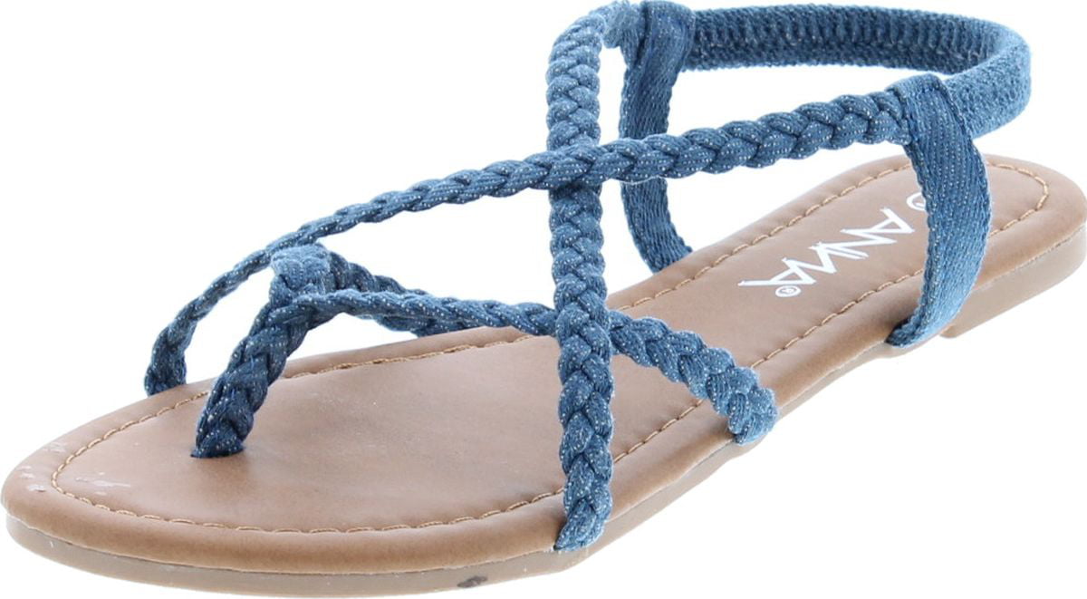ANNA Womens Braided Strappy Flat Y-Strap Flip Flop Sandal