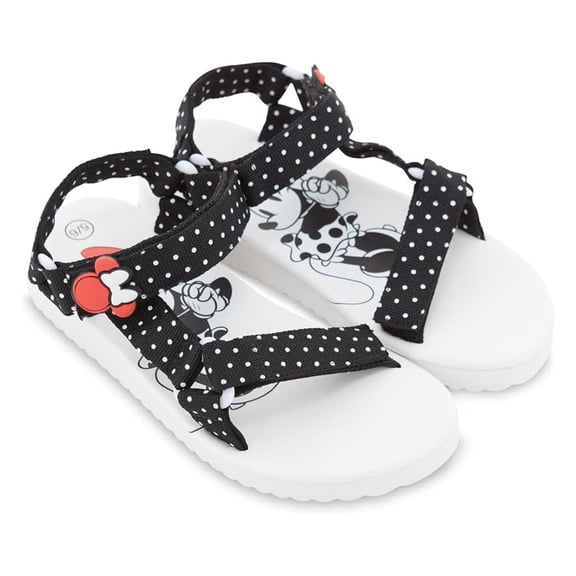 Disney Women's Minnie Mouse Sandals, Slip-on Double Strap Sandals White Black – 7/8