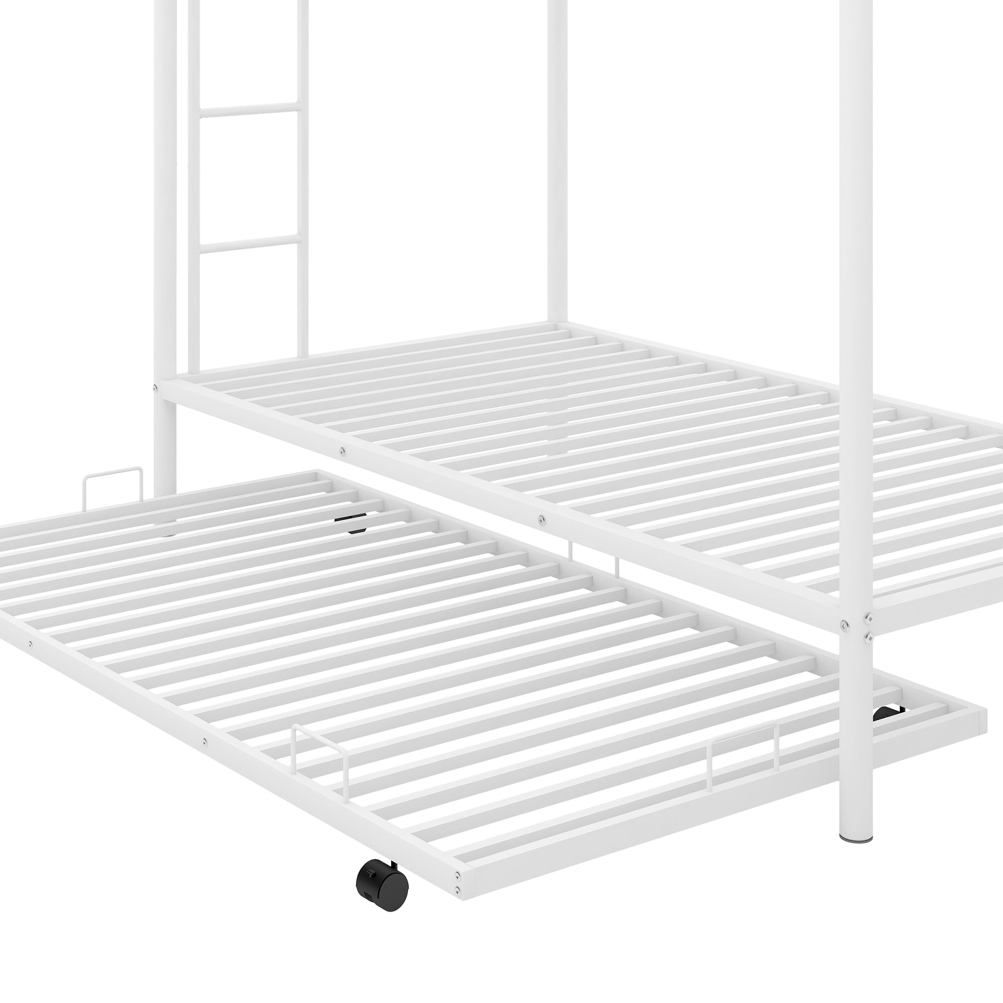 Euroco Metal Twin Bunk Bed with Trundle, 3 Beds for Kids and Teens, Solid Ladder and Safety Guardrails, White