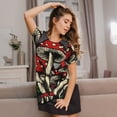 thumbnail image 3 of Balery Red Mushrooms Camisón de manga corta con cuello redondo para mujer, cómodo y elegante., 3 of 6