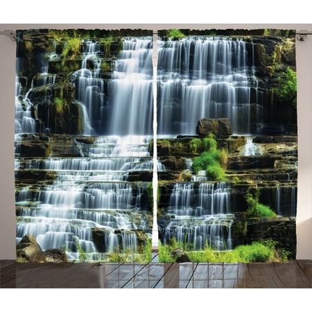 Rainforest Decorations Curtains 2 Panels Set Waterfall In
