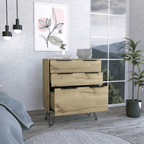 Newboti Furniture Light Dresser 35"H, 30"W, Three Drawers, Superior Top, Hairpin Legs, Light Oak 44790