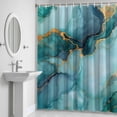 thumbnail image 5 of Marble Shower Curtain for Bathroom Decor, Abstract Art Teal Green Gradient Cave Rock Golden Lines Waterproof Fabric Shower Curtain, 72"x96" Set with 12 Hooks, 5 of 9