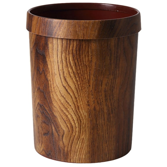 FENGGUIQU 1Pc Plastic Kitchen Rubbish Can with Retro Wood Grain for Living Room and Bedroom Storage