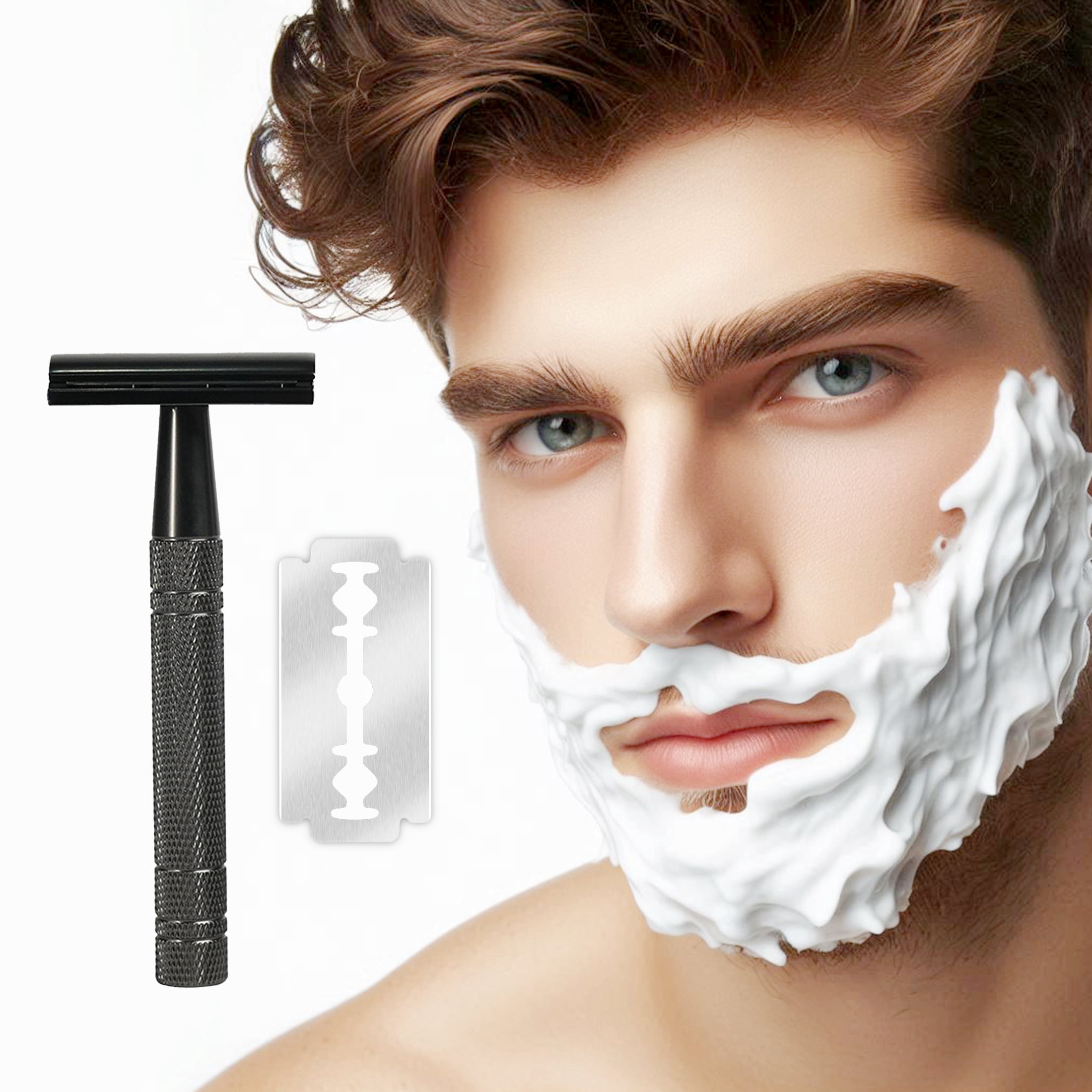 Waysh Classic Wet Shave 20 Blade Safety Razor Kit with Stand and 20 Blades, Gunmetal Grey