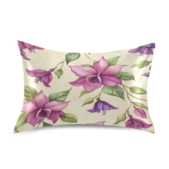 WOBOGO A Pattern with Watercolor Fuchsia Orchids Satin Pillowcase Soft Smooth Envelope Design Comfortable Bedding Essentials 20×26in