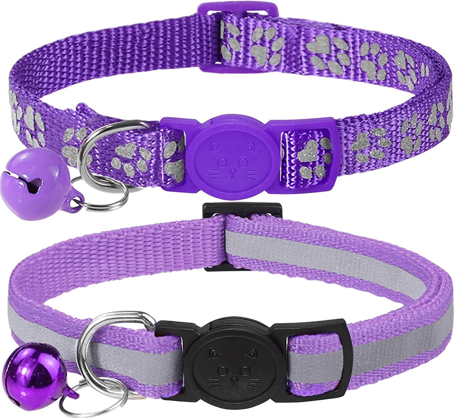 Safety Kitten Cat Breakaway Collar with Bell Pet Nylon  Necklace Pink Purple 