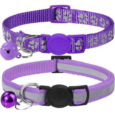 Breakaway Cat Collars with Bell, 2-Pack Adjustable Kitten Collar 6-8 Inch, Purple