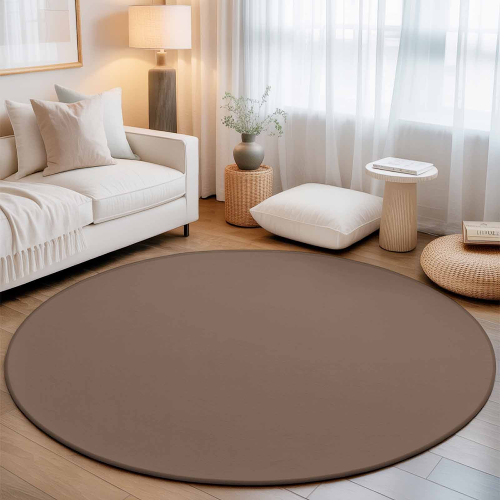Washable Round Area Rug Brown Circle Rugs Floor Carpet for Living Room Bedroom Minimalist Style Soft Non Slip Round Rug 3ft