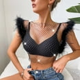 thumbnail image 4 of Plus Size Sequin Fishnet Backless Feather Top Women's Nightclub Party Fashion Blouse Elegant Outfit, 4 of 9