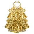 thumbnail image 5 of Eandarui Girls Shiny Sequins Ballet Dance Costume Latin Jazz Performance Dancewear Gold 10, 5 of 6