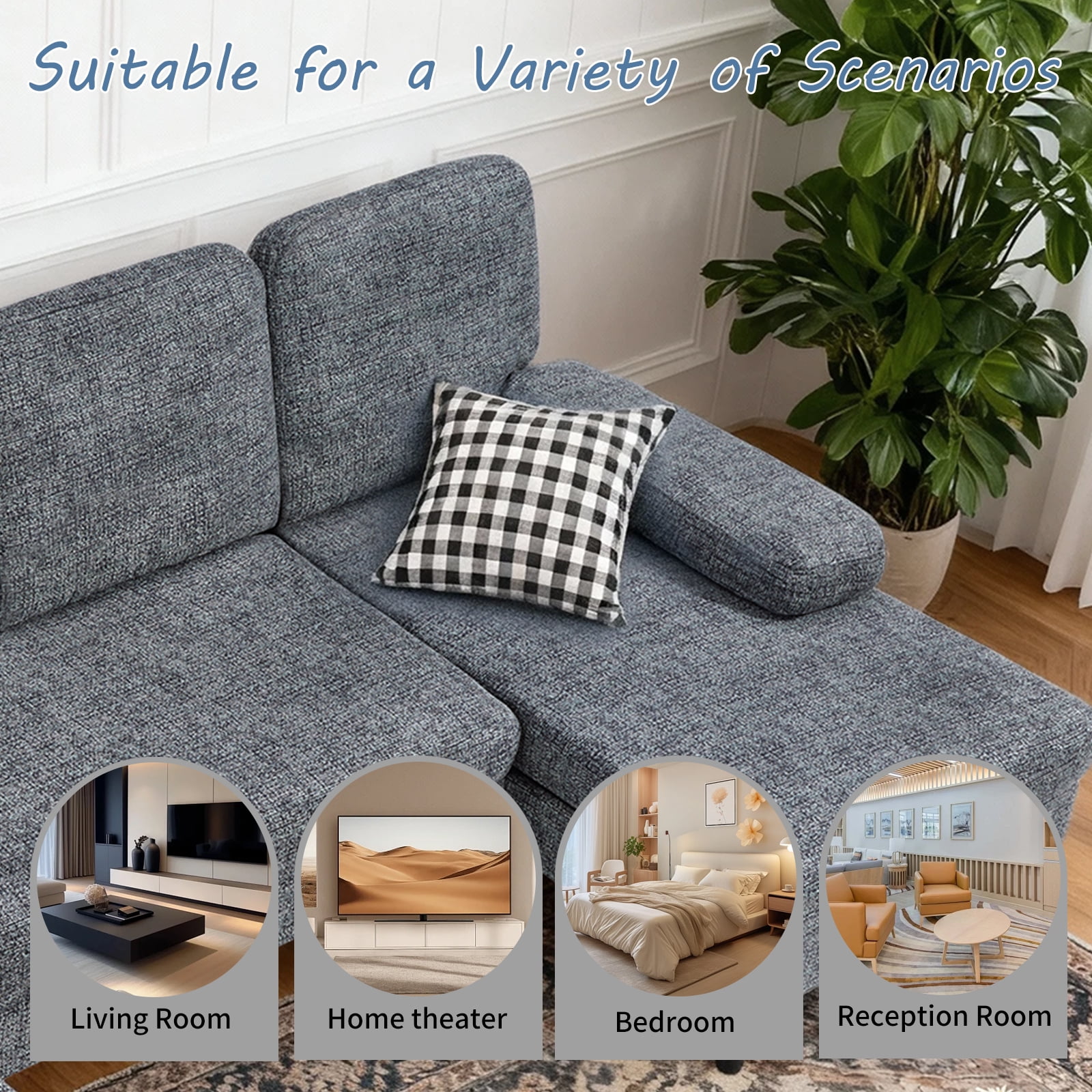 Gianna U-Shaped Sectional Sofa for Living Room, 4-Seat Modern Couch with Chenille Fabric and Removable Pillows for Apartment or Small Spaces