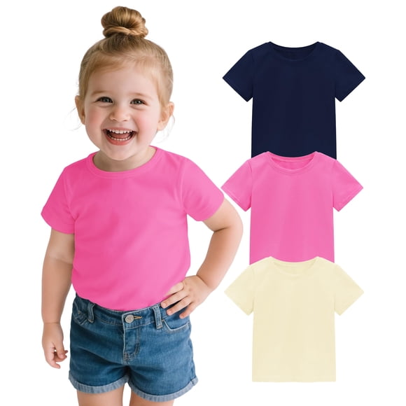 Camiseta ZUEMET de manga corta para niñas, paquete de 3, 95% algodón 2T