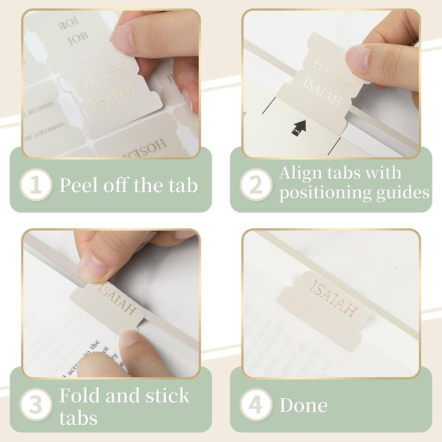 Bible Tabs for Women and Men, 75 Laminated Index Tabs with Embossed Gold Foil Lettering, Durable Neutral Bible Study Tabs for Easy Navigation, Bible Journaling Supplies