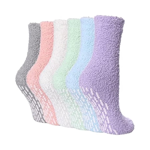 Fu997 Non Slip Socks for Women Winter Warm Cozy Fuzzy Slipper Socks Soft Fluffy Hospital Socks with Grips