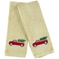 thumbnail image 3 of Serafina Home Country Christmas Theme Towel Set: Beige Hand Towels with Multi Colored Embroidery, Red Truck Bringing Home The Tree (2 Pc., 16" x 28" Inch), 3 of 3