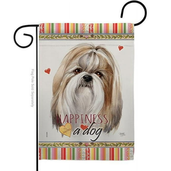 Breeze Decor G160218-BO 13 x 18.5 in. Dog Shih Tzu Happiness Double-Sided Decorative Vertical Garden Flag