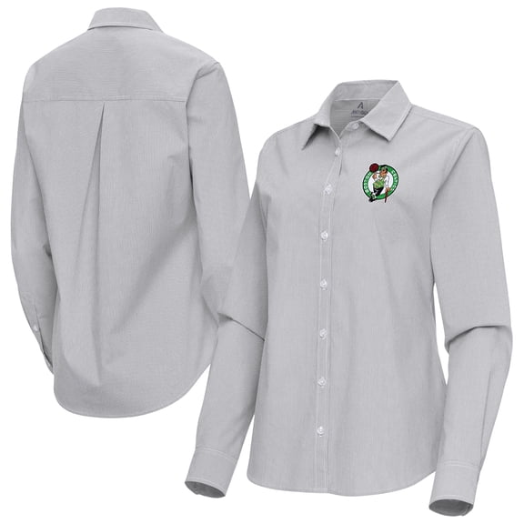 Women's Antigua Gray Boston Celtics Porter Woven Long Sleeve Button-Up Shirt