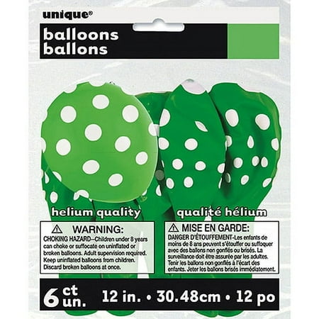 12" Latex Lime Green Polka Dot Balloons, 6ct