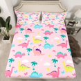 thumbnail image 2 of Manfei Kids Children Cartoon Dinosaur Twin Sheet Sets 3pcs,Kawaii Animal Dino Twin Fitted Sheet Microfiber,Cute Jungle Wildlife Breathable Flat Sheet,Breathable Home Decor, 2 of 7