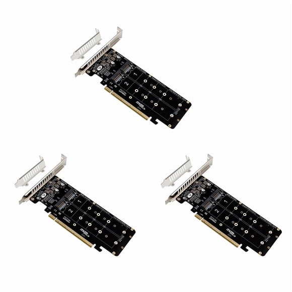 3X Double-Sided 4-Disk NVME Card PCIeX16 to M.2 M-Key NVMEx4SSD 2U Server Array Expansion Adapter Split Card,3 x NVME PCI-E X16 expansion card 3 x screw packs 3 x screwdriver 3 x short baffle,Black
