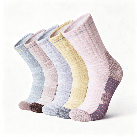 TELOLY Merino Wool Hiking Socks for Women & Men Thermal Winter Warm Work Cushion Outdoor Crew Boot Socks 5 Pairs Cozy Bas