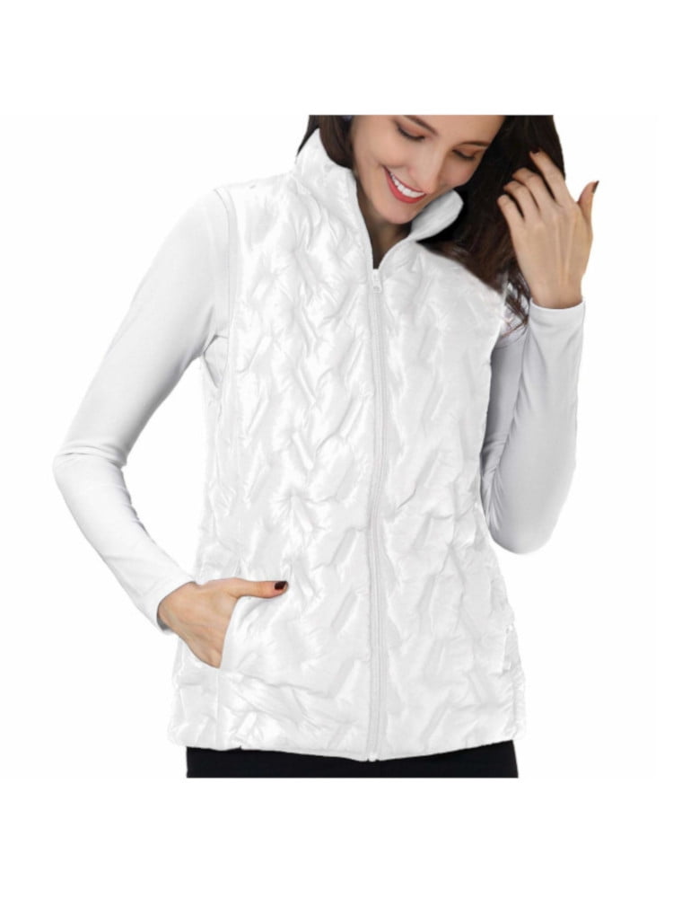 Tangerine Women's White Quilted Hoody Vest Jacket Full Zip Winter Outerwear NEW 