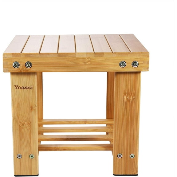Compact Use Bamboo Step Stool, Multi-Functional Non-Slip Feet Bamboo Shower Bench for Kids and Adults with Eco-Friendly Material