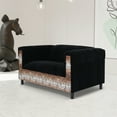 thumbnail image 3 of DeeHome Black Velvet Loveseat Sofa for Living Room with Leopard Print, Modern Décor Love Seat Mini Small Couches for Small Spaces and Bedroom with Solid Wood Frame, 3 of 5
