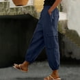 thumbnail image 2 of LNWUY Linen Joggers for Women Loose Drawstring High Waisted Cargo Pants with Pockets Casual Summer Comfy Hiking Pants Blue XL, 2 of 5