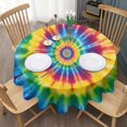 thumbnail image 3 of Colorful Tie Dye Mandala Pattern Round Tablecloth 60"x60",Wrinkle Wipeable Table Cloth for Kitchen Dining Room Picnic Patio Party, 3 of 6