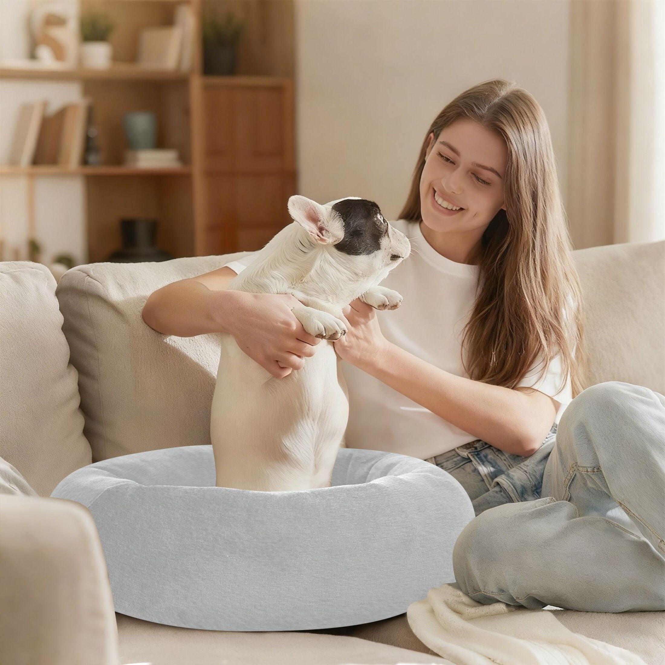 Iauyy Pet Couch Donut Cat Bed for Indoor Cats/Small Dogs Washable & Machine with Non-slip Bottom Calming Cat Furniture, The Overall Aesthetic Effect (M)