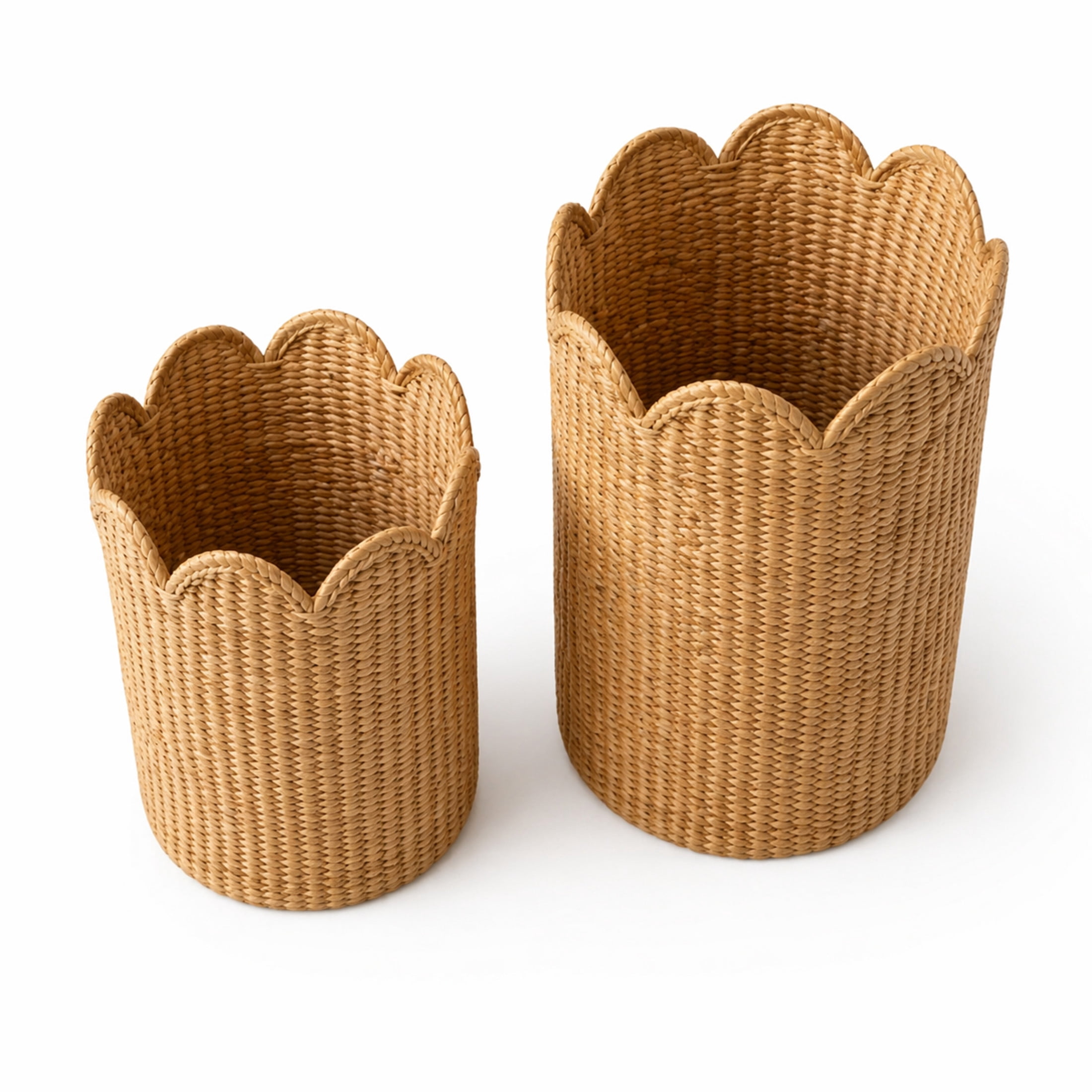 DecMode 17", 19"H Light Brown Rattan Woven Storage Basket with Wavy Edges, 2-Pieces