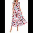thumbnail image 1 of Vestido Midi Estampado con Escote en V, Mangas Plisadas y Volantes Imagen 1 XXL, 1 of 7