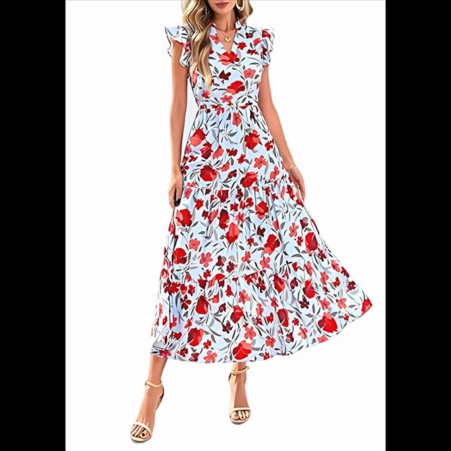 Vestido Midi Estampado con Escote en V, Mangas Plisadas y Volantes Imagen 1 XXL