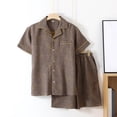 thumbnail image 3 of Mens Pajama Set Casual Summer Short Sleeved Shorts Pullover Round Neck,Brown,L, 3 of 4