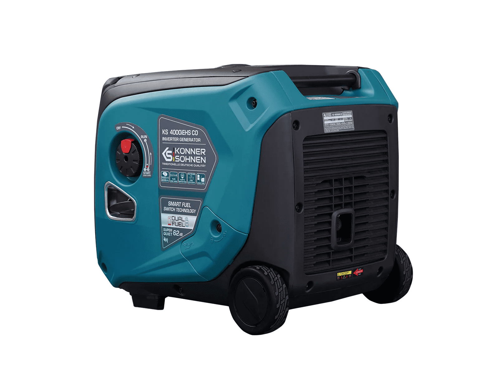 Konner & Sohnen 4000W Dual Fuel Generator Portable LPG/Gasoline 120V USB Quiet Parallel Ready Foldable Handle and Wheels Outdoor Camping Home Backup