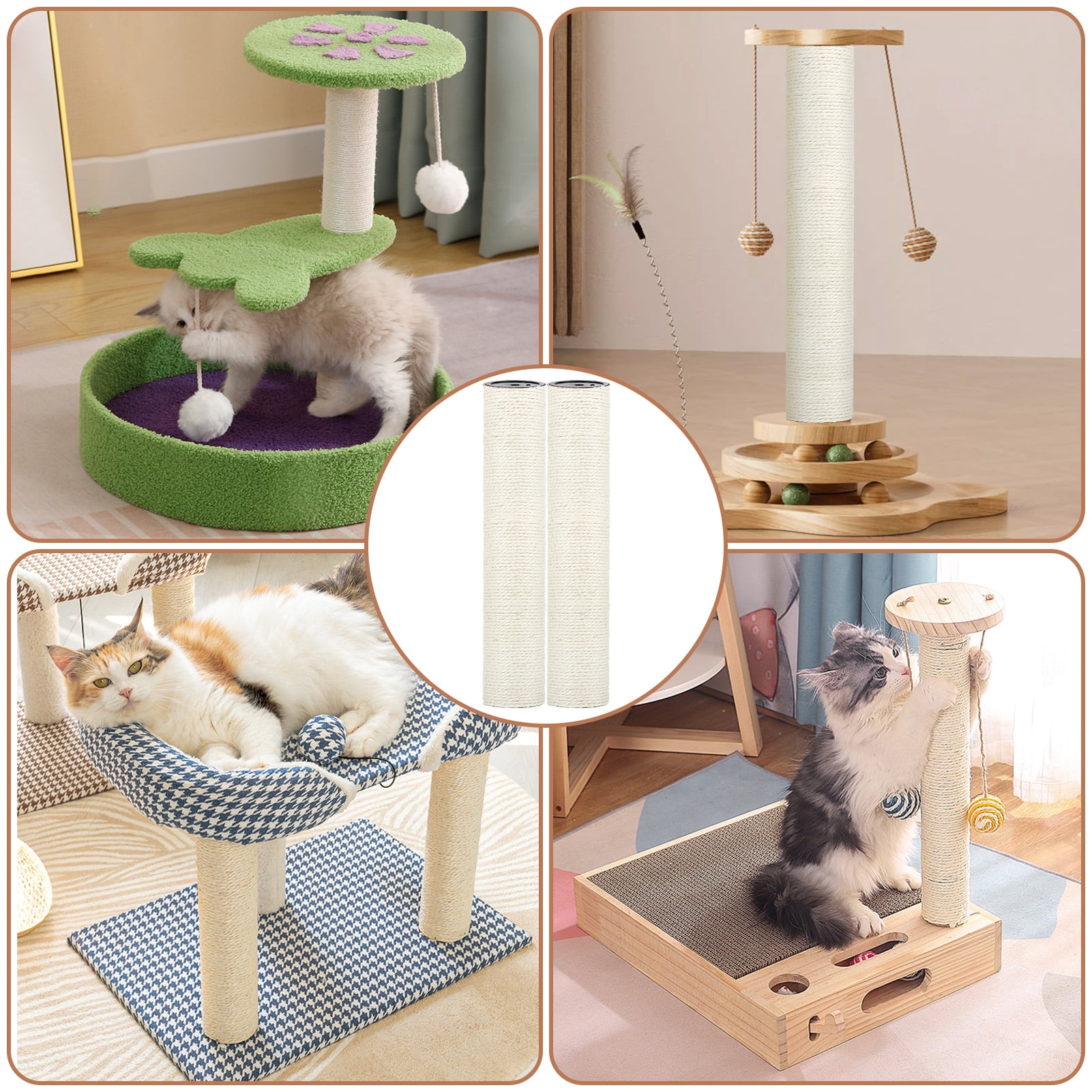 2 PCS M8 Cat Scratching Post Replacement, 15.7 x 3.1 Inch Sisal Pole Cat Tree Replacement Post with Screws, Refill Scratcher Posts for Indoor Kitten Tree Tower Spare Cat Furniture Protector