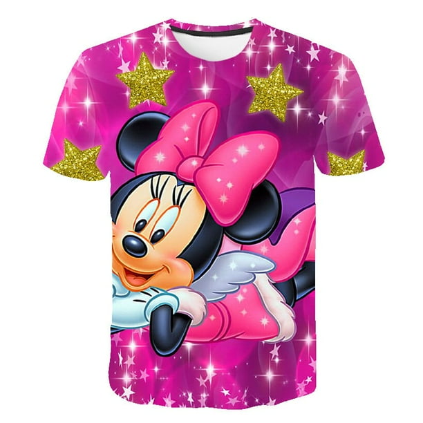 Camisetas de verano de Mickey Mouse para niñas, camisetas de manga corta para niños, ropa de la serie Disney con estampado 3D de dibujos animados, camisetas casuales dulces 9T Gao Jinjia LED