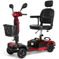 MaxKare 4-Wheel Mobility Scooter for Seniors, Heightened Thickened Seat with Pillow, Foldable Powered Mobile Wheelchair with Light & Basket for Travel, 330lbs, Red