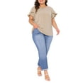 thumbnail image 2 of Agnes Orinda Women's Plus Size Summer Tops Ruffle Short Sleeve Crewneck Blouses Solid Casual Shirts 1X Deep Apricot, 2 of 6