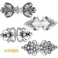 thumbnail image 3 of 4pcs  Rhinestone Sweater Swirl Clips Vintage Flower Cape Cloak Clips Cardigan Shawl Collar Clasp Dress Shirt Brooch Clips for Women，Antique Silver, 3 of 8