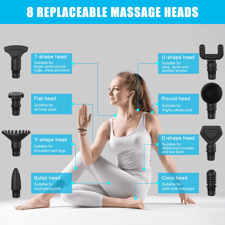 Total Massage Gun Black, Deep Tissue Muscle Massager, 8 Attachments Back  Neck Foot Knees - Total Massage Gun