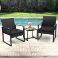 thumbnail image 4 of LOGYAT 3 Piece Wicker Patio Bistro Set, All-Weather Rattan Conversation Set with Glass Top Coffee Table, Perfect for Balcony, Porch, Poolside, Black Frame with Black Cushion, 4 of 8